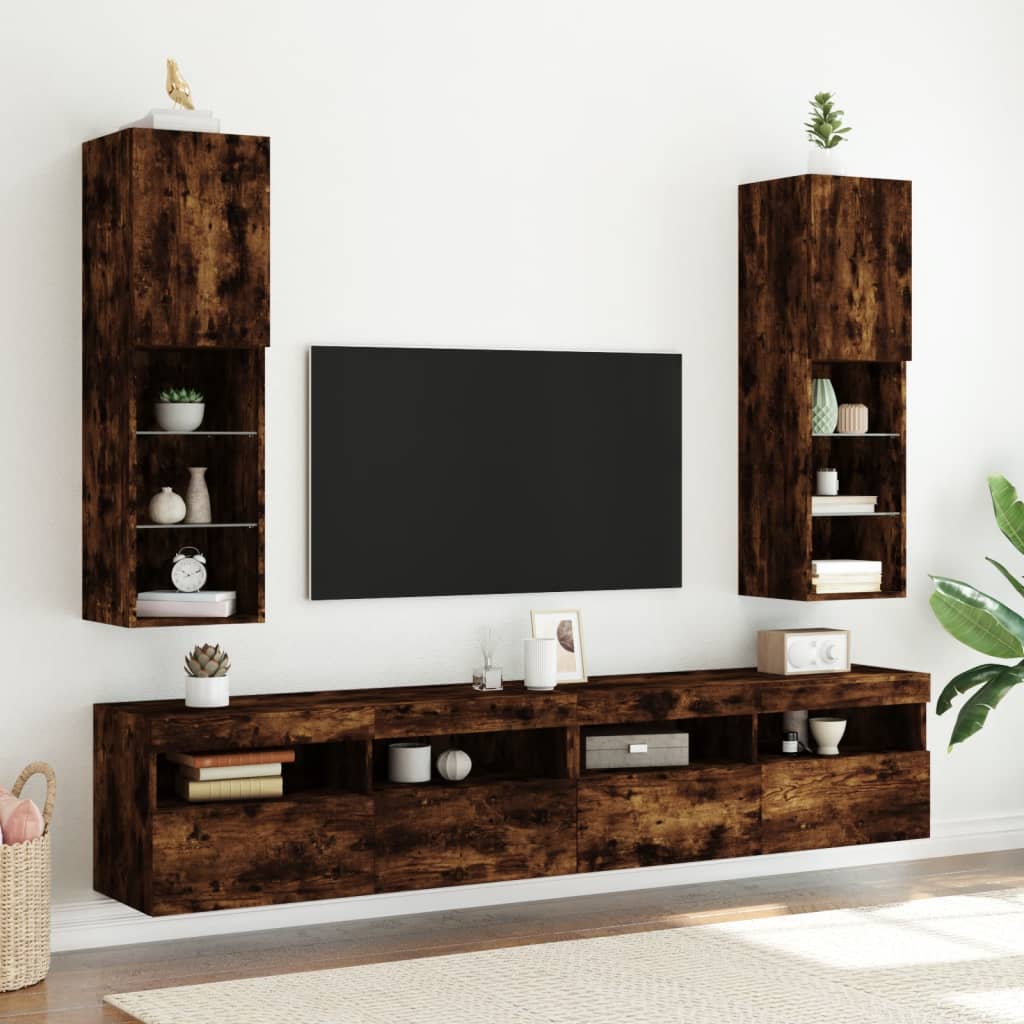 vidaXL TV-Schrank mit LED-Leuchten Räuchereiche 30,5x30x102 cm