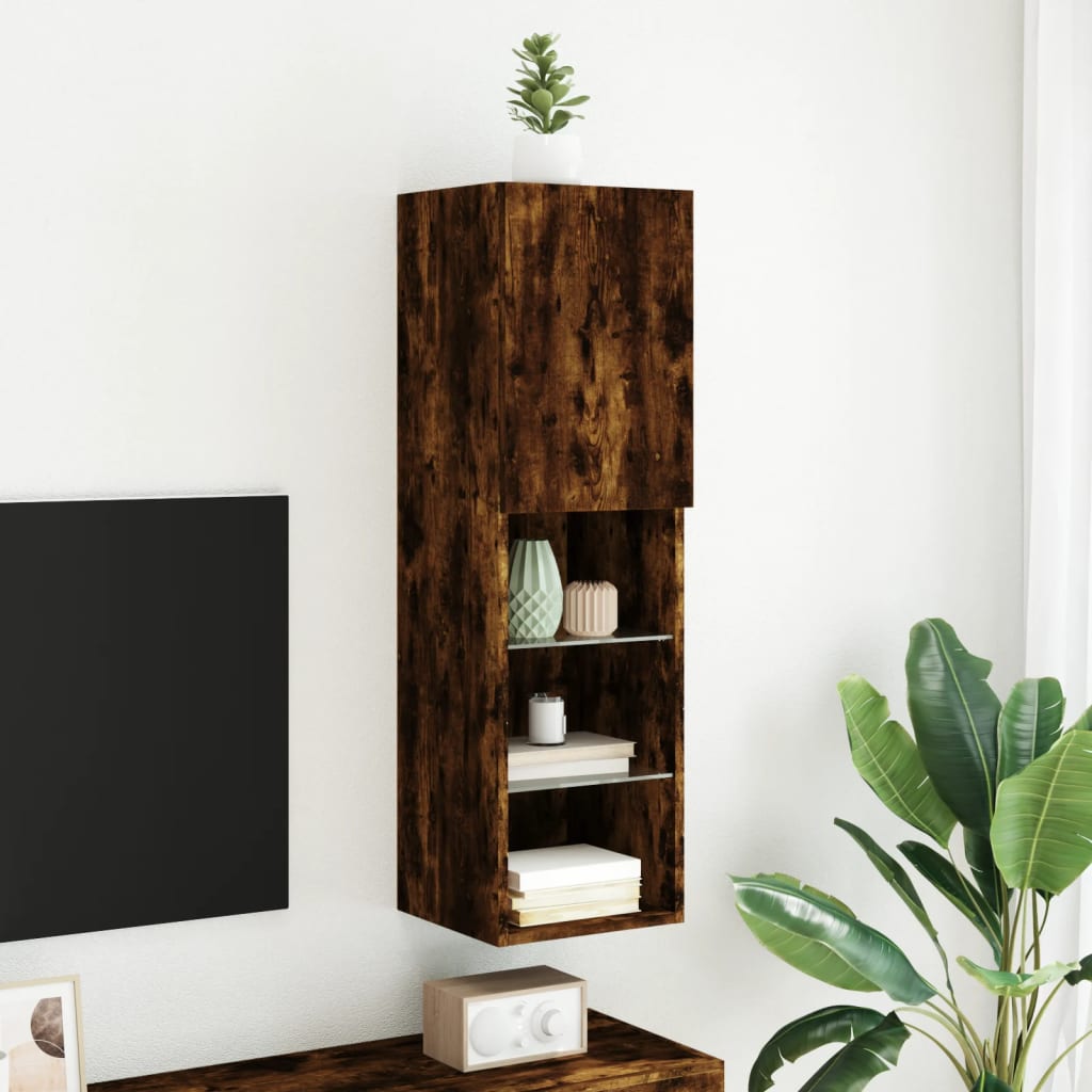 vidaXL TV-Schrank mit LED-Leuchten Räuchereiche 30,5x30x102 cm