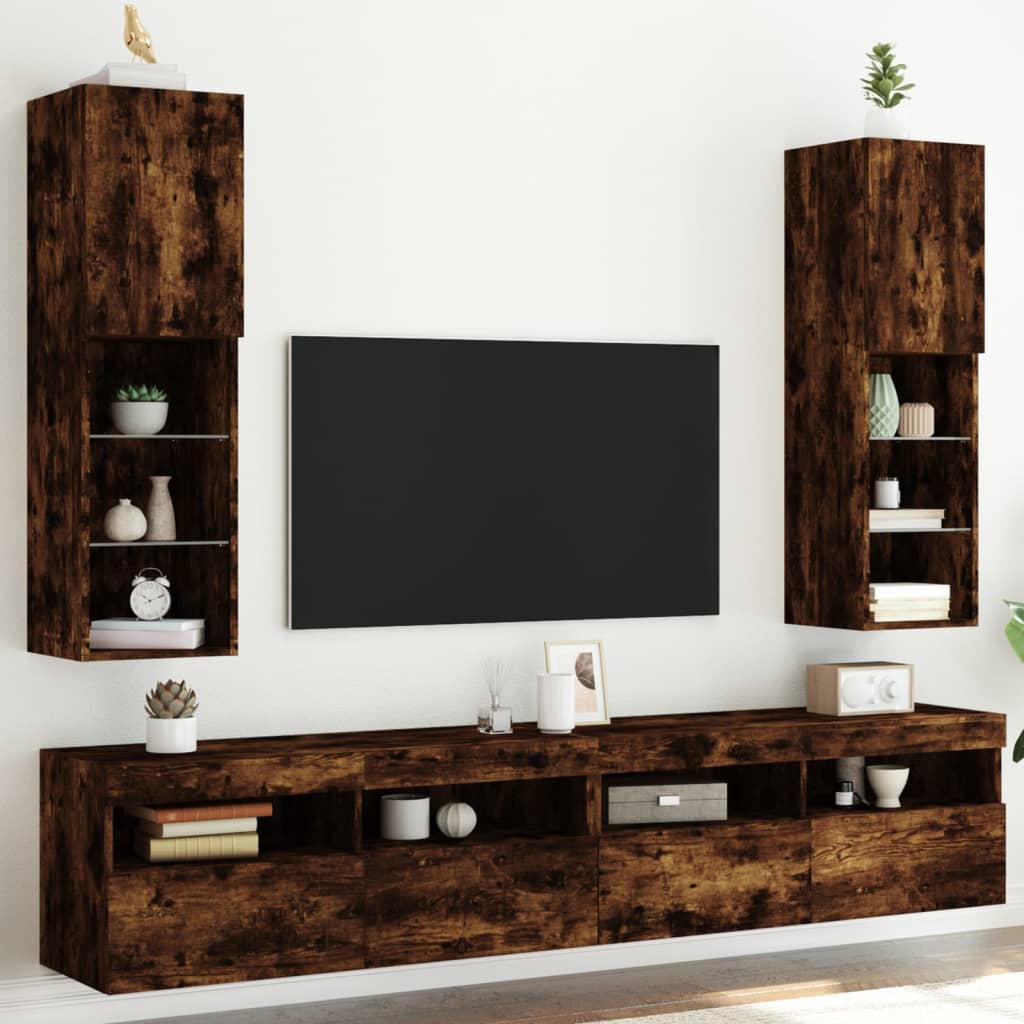 vidaXL TV-Schränke mit LED-Leuchten 2 Stk. Räuchereiche 30,5x30x102 cm