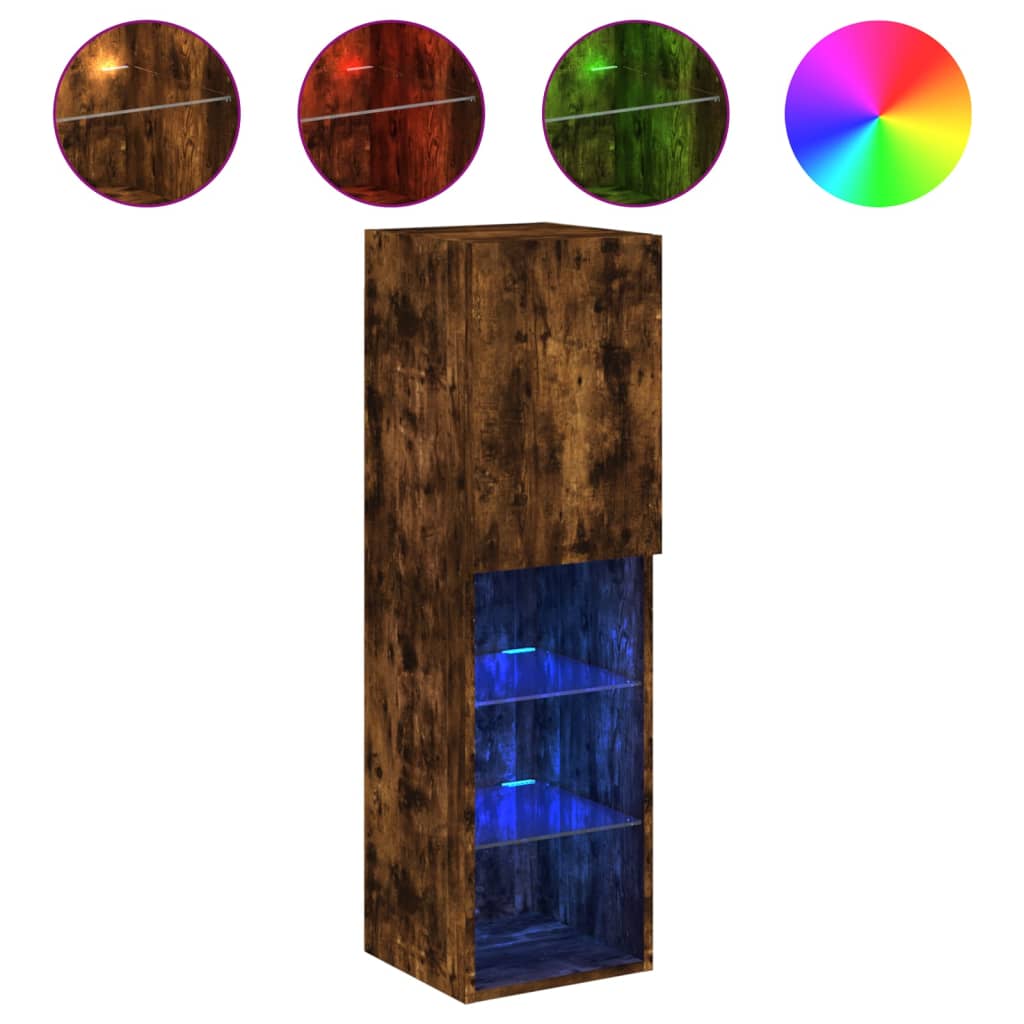 vidaXL TV-Schränke mit LED-Leuchten 2 Stk. Räuchereiche 30,5x30x102 cm