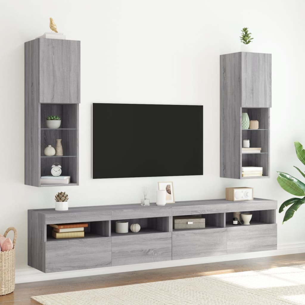 vidaXL TV-Schrank mit LED-Leuchten Grau Sonoma 30,5x30x102 cm