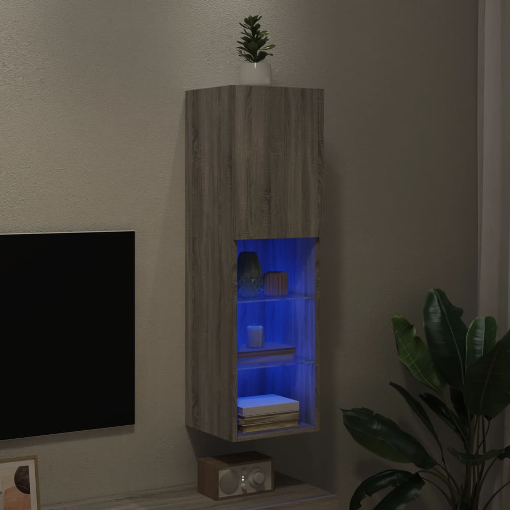 vidaXL TV-Schrank mit LED-Leuchten Grau Sonoma 30,5x30x102 cm