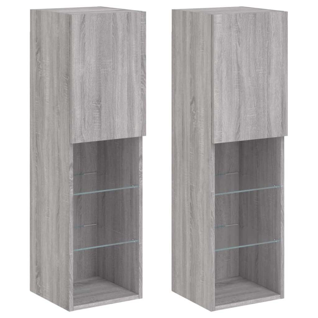 vidaXL TV-Schränke mit LED-Leuchten 2 Stk. Grau Sonoma 30,5x30x102 cm