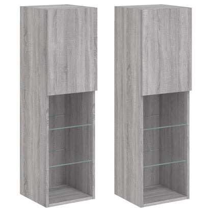 vidaXL TV-Schränke mit LED-Leuchten 2 Stk. Grau Sonoma 30,5x30x102 cm