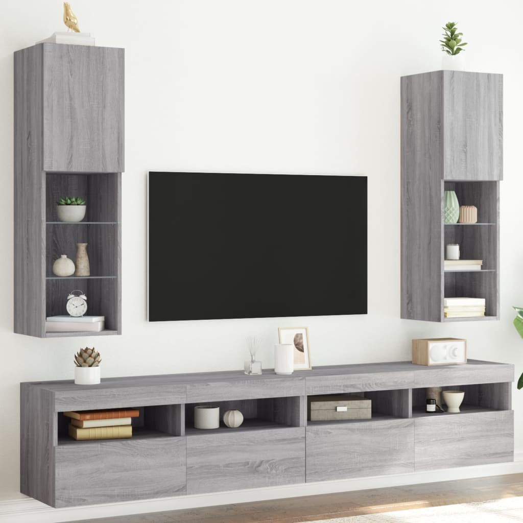 vidaXL TV-Schränke mit LED-Leuchten 2 Stk. Grau Sonoma 30,5x30x102 cm