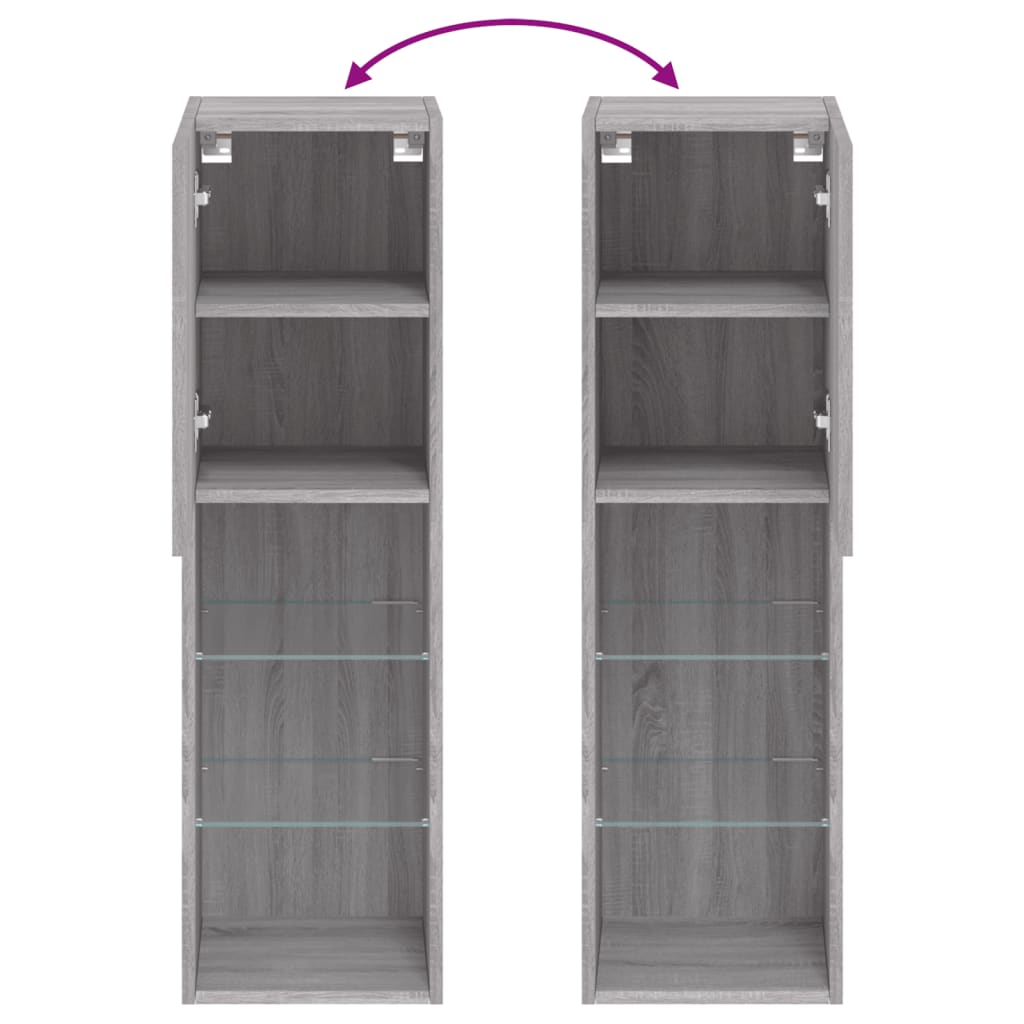 vidaXL TV-Schränke mit LED-Leuchten 2 Stk. Grau Sonoma 30,5x30x102 cm