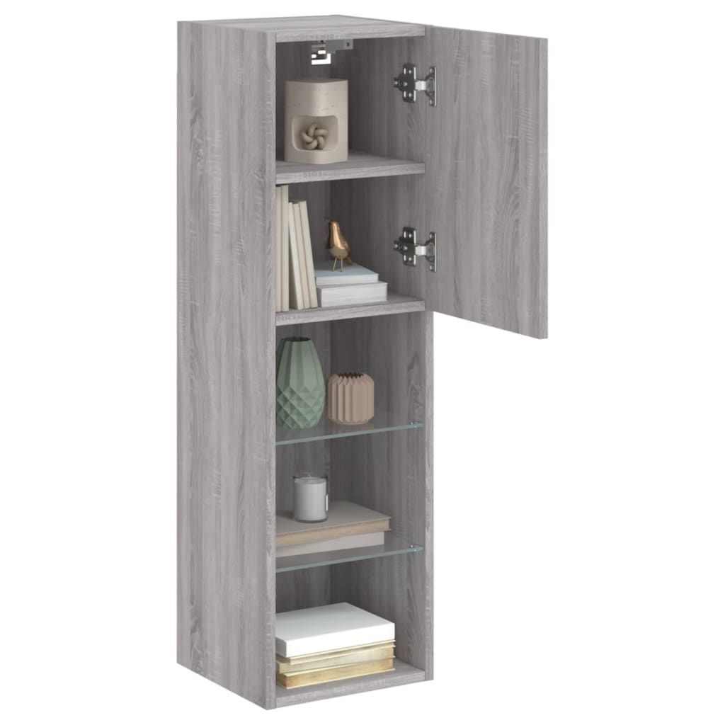 vidaXL TV-Schränke mit LED-Leuchten 2 Stk. Grau Sonoma 30,5x30x102 cm