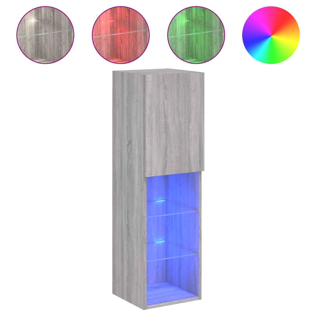 vidaXL TV-Schränke mit LED-Leuchten 2 Stk. Grau Sonoma 30,5x30x102 cm
