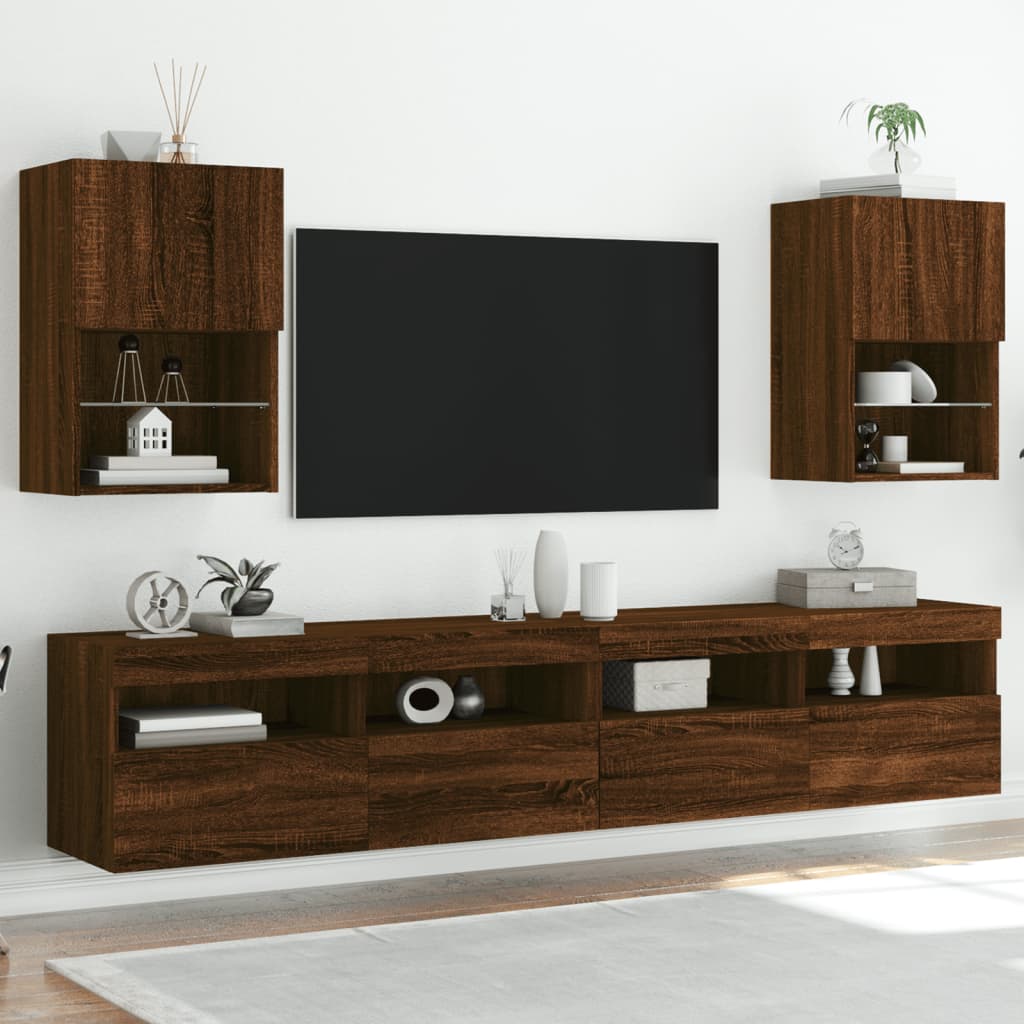 vidaXL TV-Schränke mit LED-Leuchten 2 Stk. Braun Eichen-Optik