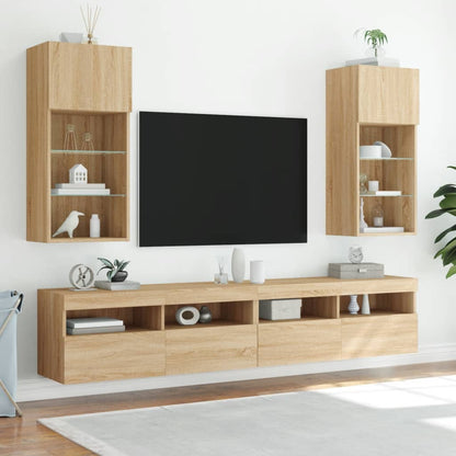 vidaXL TV-Schrank mit LED-Leuchten Sonoma-Eiche 40,5x30x90 cm
