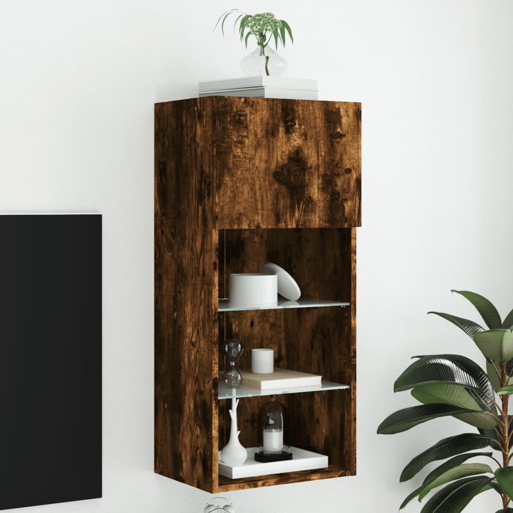 vidaXL TV-Schrank mit LED-Leuchten Räuchereiche 40,5x30x90 cm