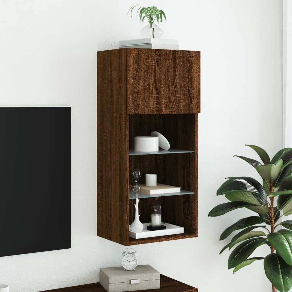 vidaXL TV-Schrank mit LED-Leuchten Braun Eichen-Optik 40,5x30x90 cm