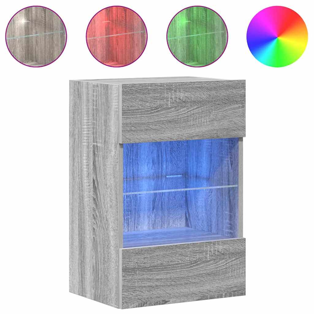 Wandschränke mit LED-Leuchten für TV 2 Stk. Grau Sonoma