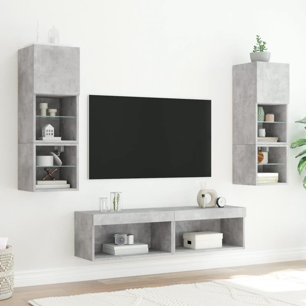 vidaXL TV-Schrank mit LED-Leuchten Betongrau 60x30x30 cm