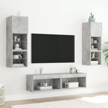 vidaXL TV-Schrank mit LED-Leuchten Betongrau 60x30x30 cm