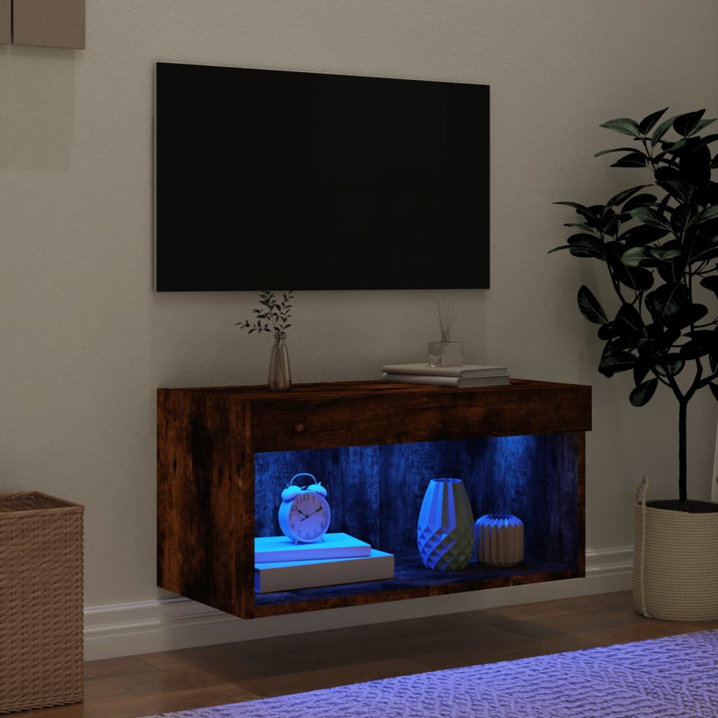 vidaXL TV-Schrank mit LED-Leuchten Räuchereiche 60x30x30 cm