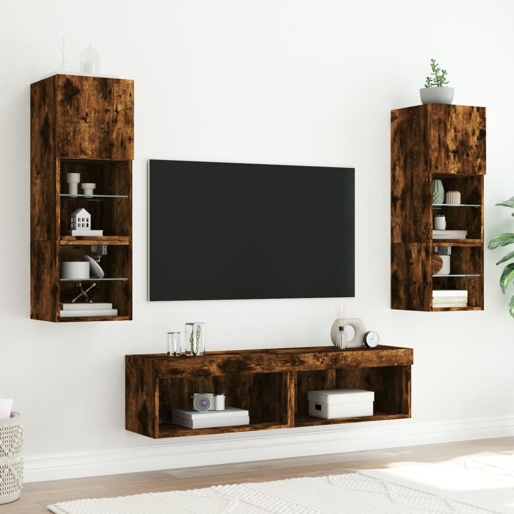 vidaXL TV-Schrank mit LED-Leuchten Räuchereiche 60x30x30 cm