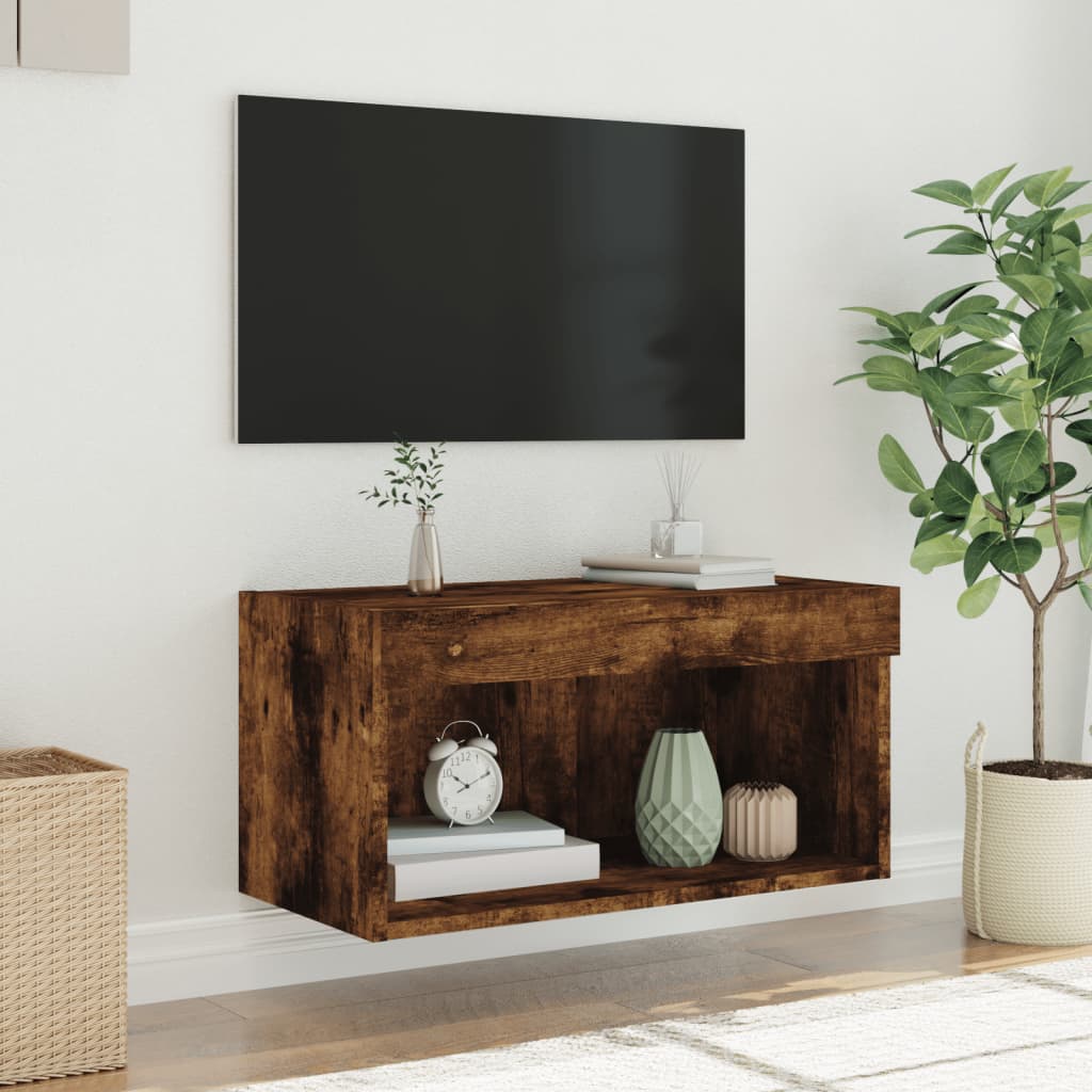 vidaXL TV-Schrank mit LED-Leuchten Räuchereiche 60x30x30 cm