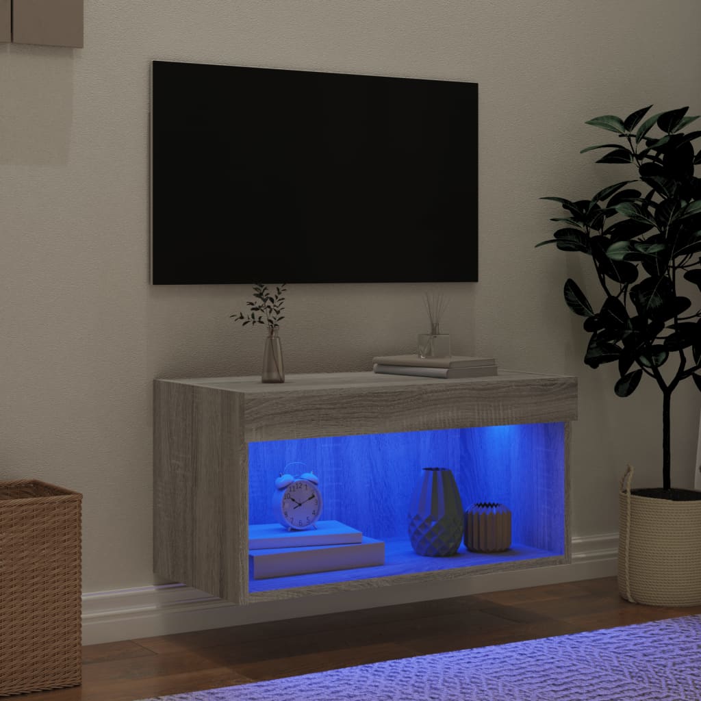 vidaXL TV-Schrank mit LED-Leuchten Grau Sonoma 60x30x30 cm