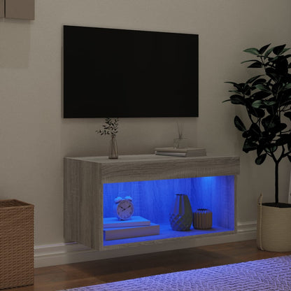 vidaXL TV-Schrank mit LED-Leuchten Grau Sonoma 60x30x30 cm