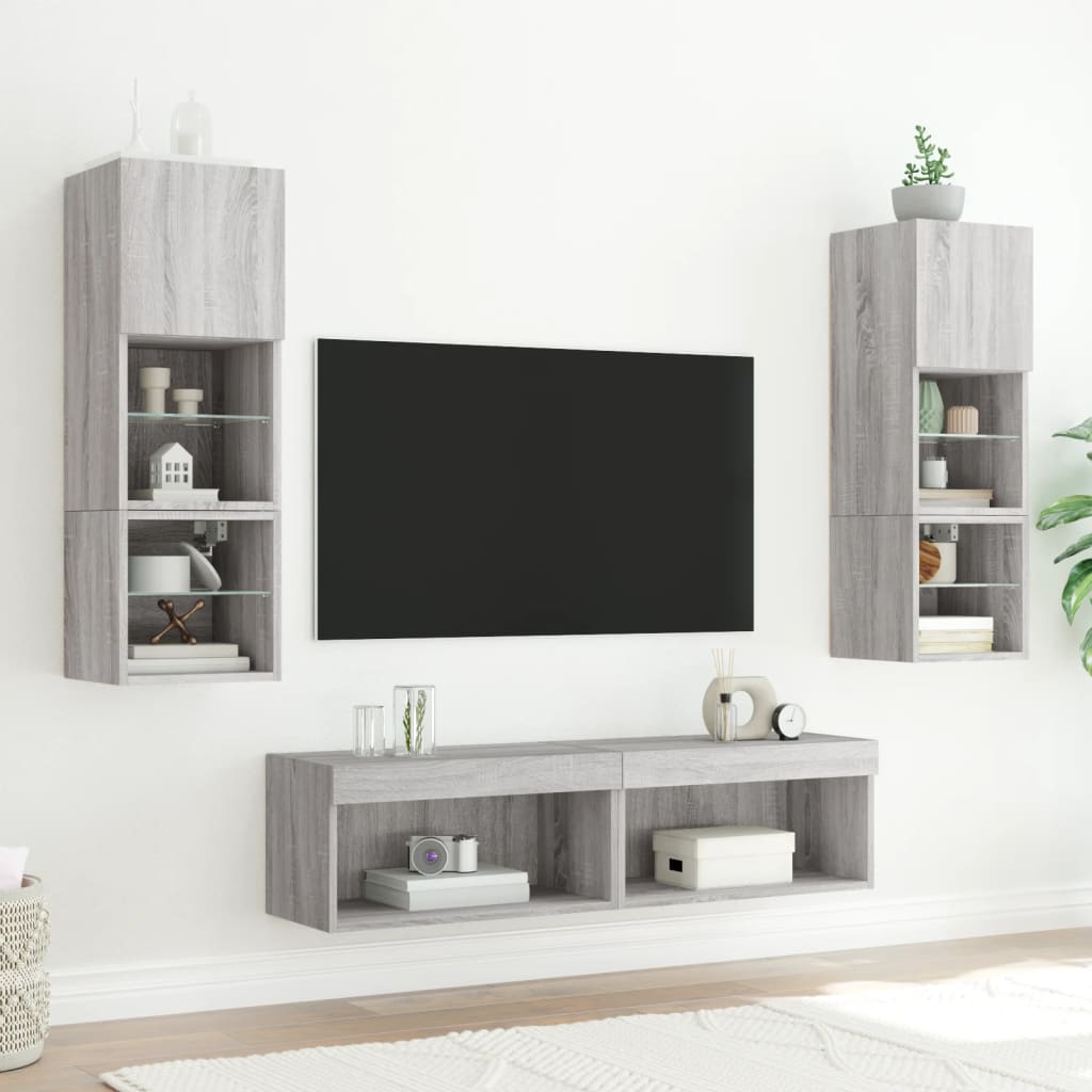 vidaXL TV-Schrank mit LED-Leuchten Grau Sonoma 60x30x30 cm