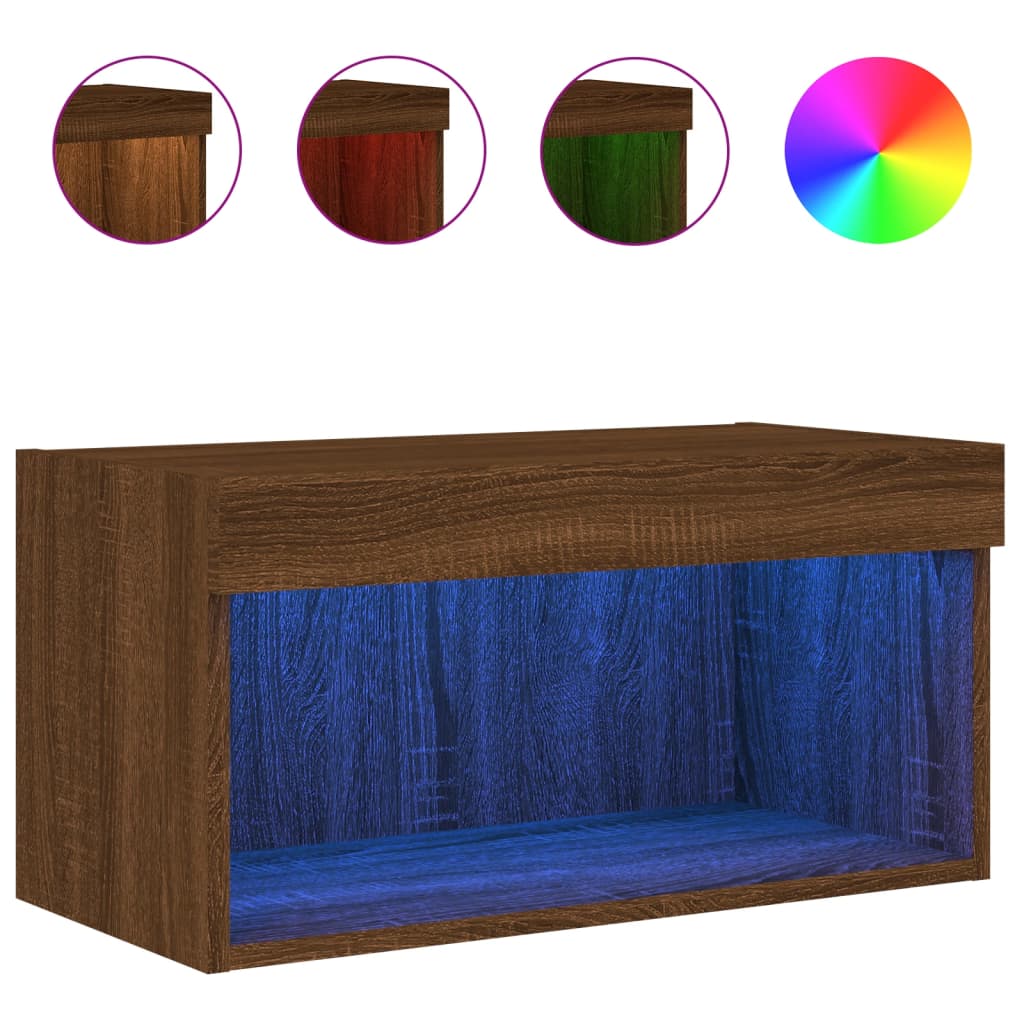 Meuble TV vidaXL avec lumières LED marron aspect chêne 60x30x30 cm
