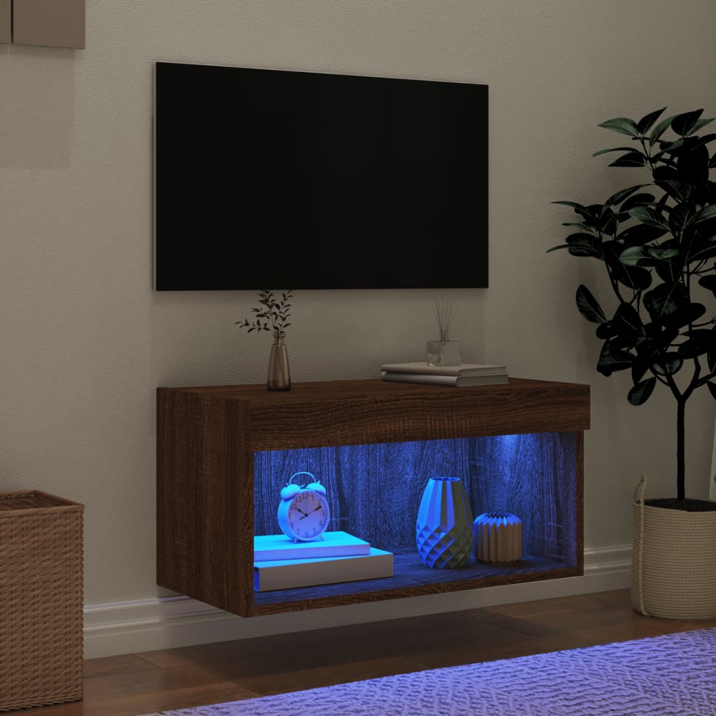 Meuble TV vidaXL avec lumières LED marron aspect chêne 60x30x30 cm