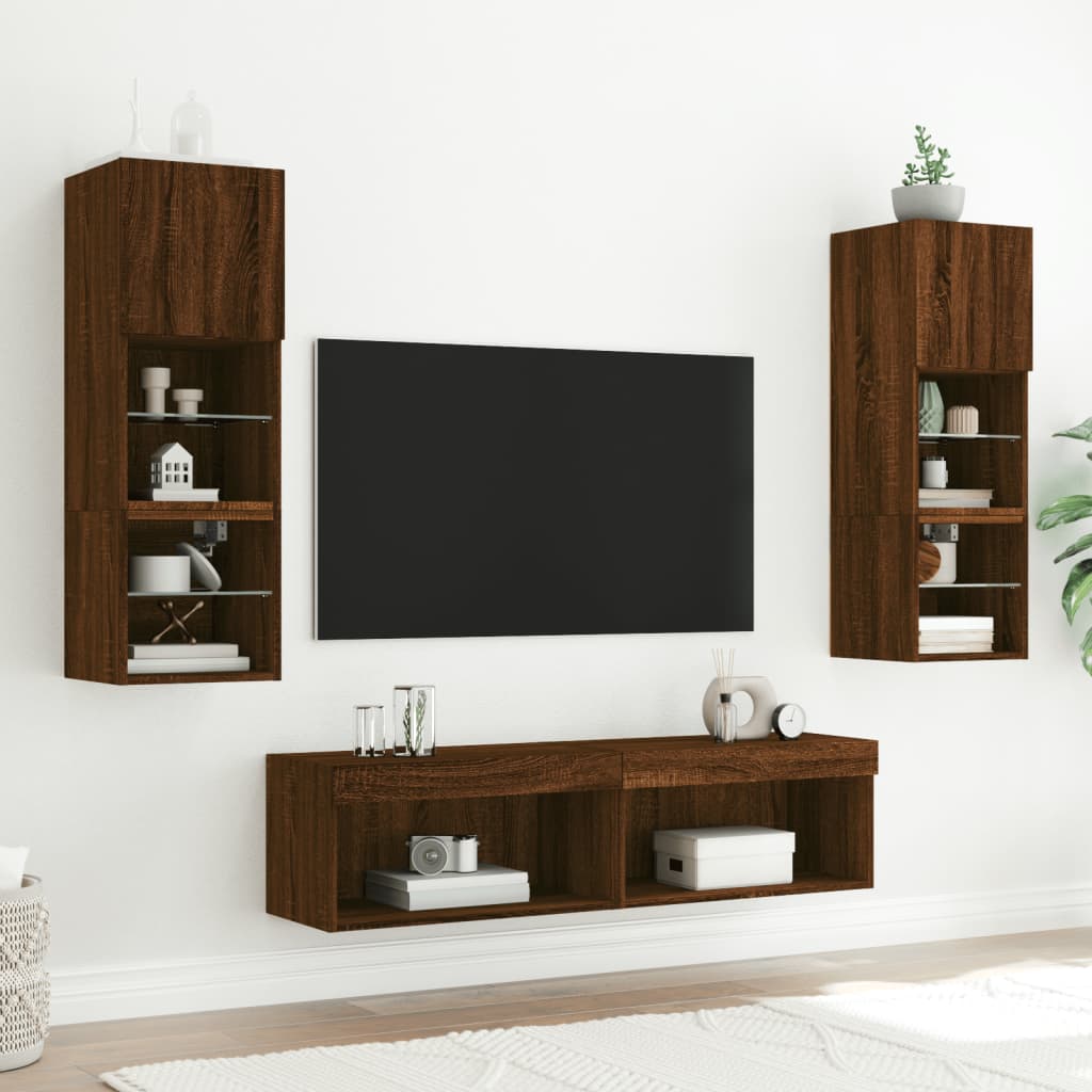 Meuble TV vidaXL avec lumières LED marron aspect chêne 60x30x30 cm