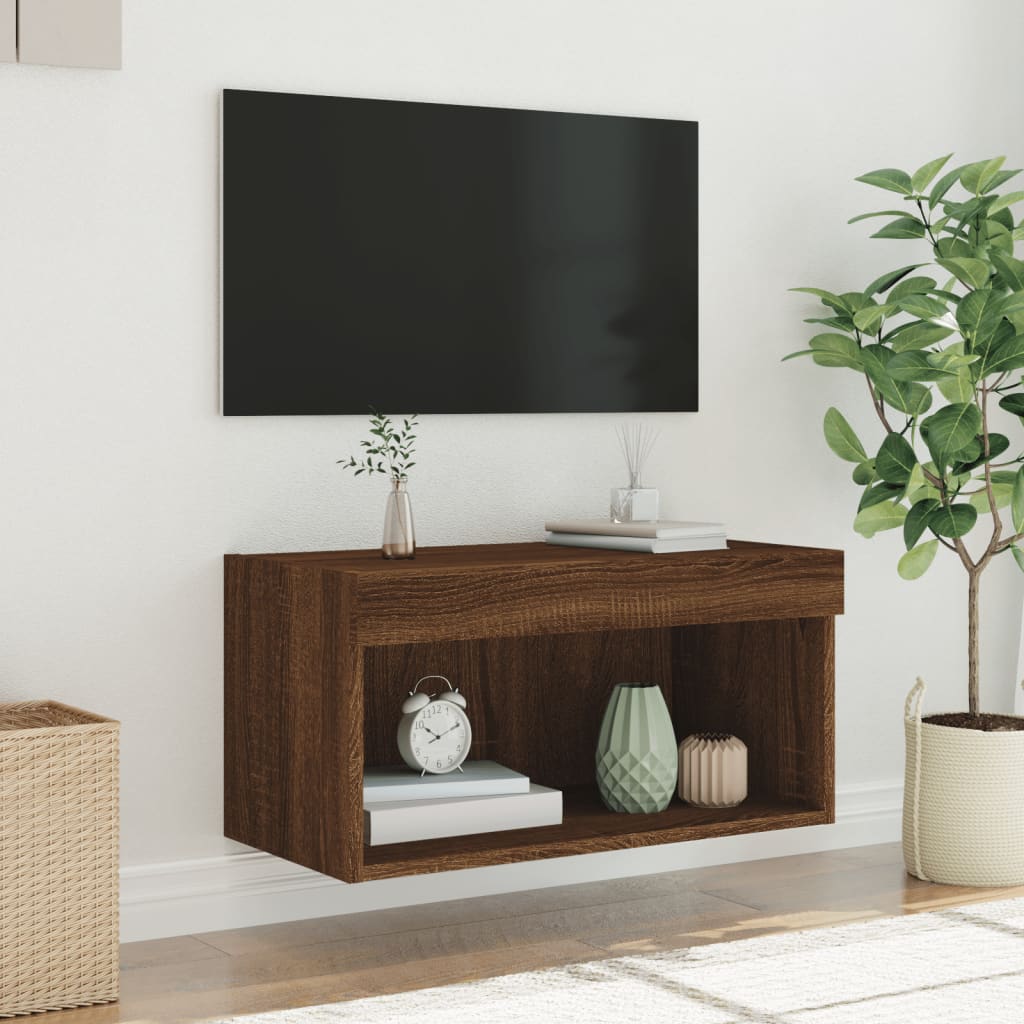 Meuble TV vidaXL avec lumières LED marron aspect chêne 60x30x30 cm