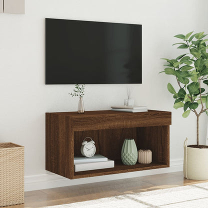 Meuble TV vidaXL avec lumières LED marron aspect chêne 60x30x30 cm