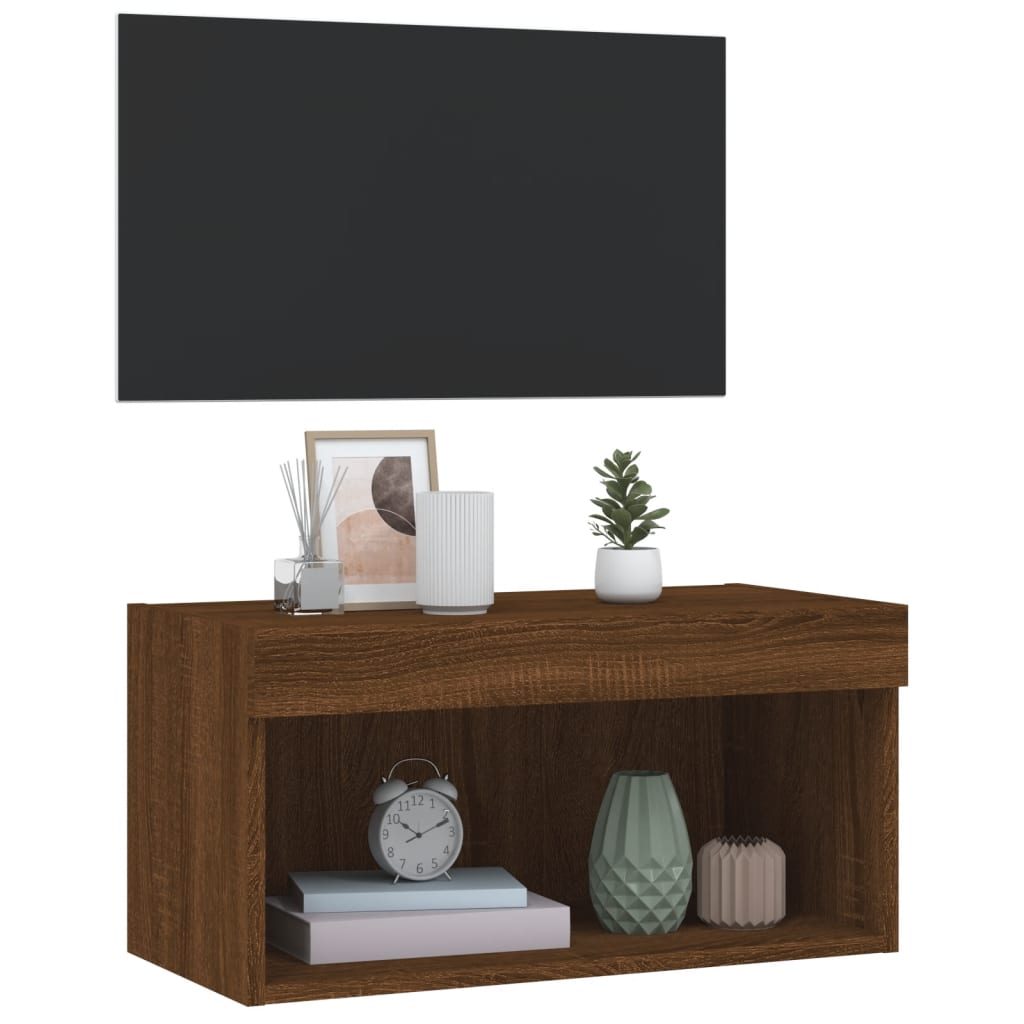 Meuble TV vidaXL avec lumières LED marron aspect chêne 60x30x30 cm