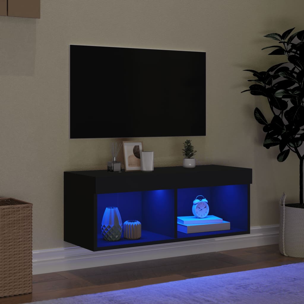 vidaXL TV-Schrank mit LED-Leuchten Schwarz 80x30x30 cm