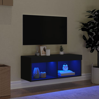 vidaXL TV-Schrank mit LED-Leuchten Schwarz 80x30x30 cm
