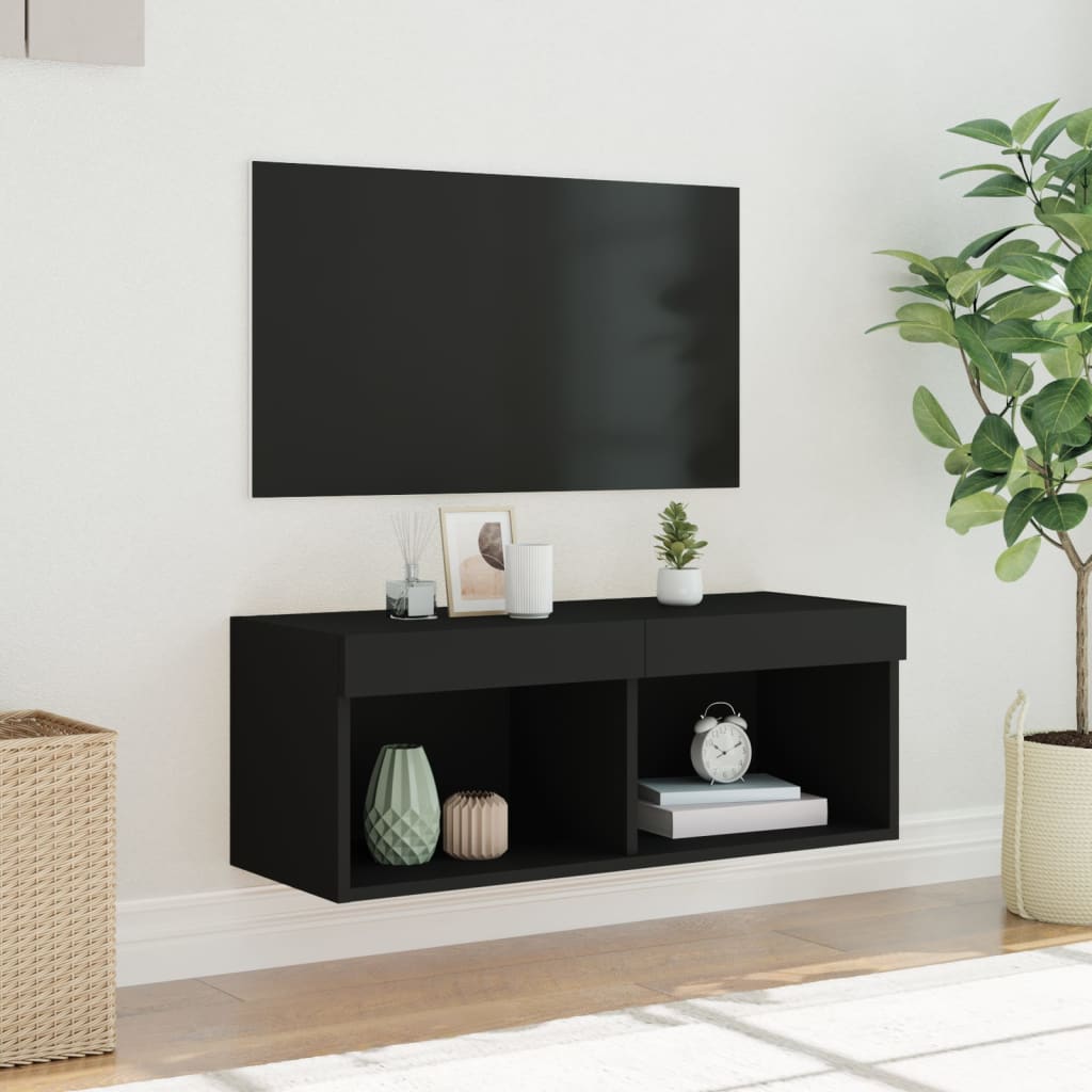 vidaXL TV-Schrank mit LED-Leuchten Schwarz 80x30x30 cm