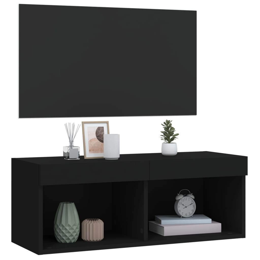 vidaXL TV-Schrank mit LED-Leuchten Schwarz 80x30x30 cm