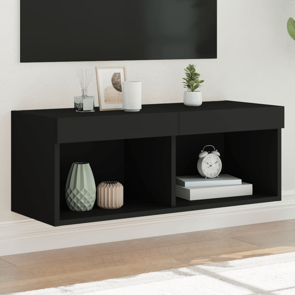 vidaXL TV-Schrank mit LED-Leuchten Schwarz 80x30x30 cm