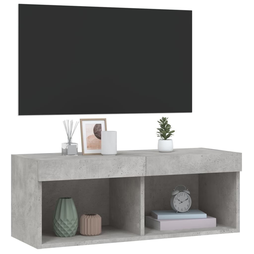 vidaXL Meuble TV avec lumières LED Gris béton 80x30x30 cm
