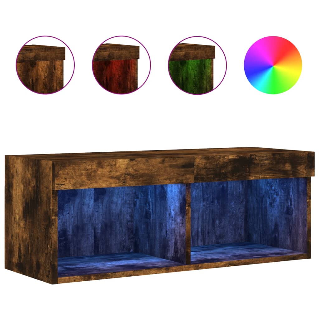 vidaXL TV-Schrank mit LED-Leuchten Räuchereiche 80x30x30 cm