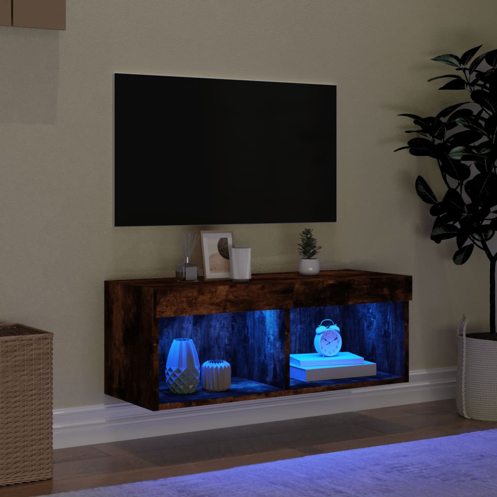 vidaXL TV-Schrank mit LED-Leuchten Räuchereiche 80x30x30 cm