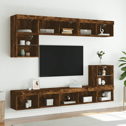vidaXL TV-Schrank mit LED-Leuchten Räuchereiche 80x30x30 cm