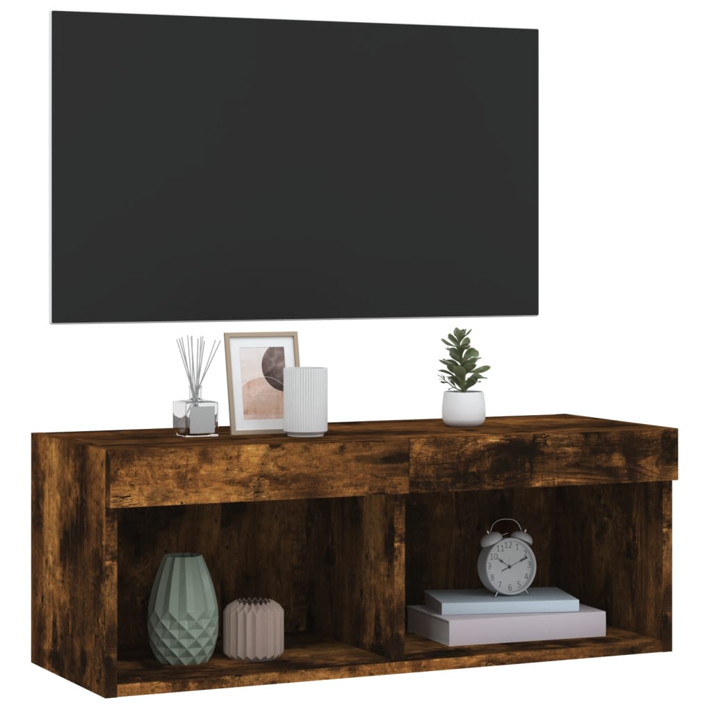 vidaXL TV-Schrank mit LED-Leuchten Räuchereiche 80x30x30 cm