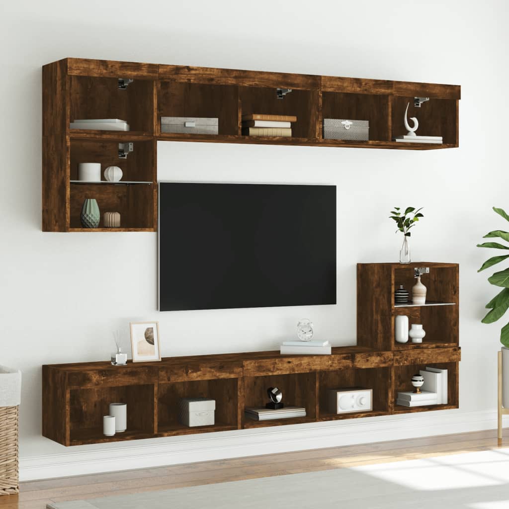vidaXL TV-Schränke mit LED-Leuchten 2 Stk. Räuchereiche 80x30x30 cm