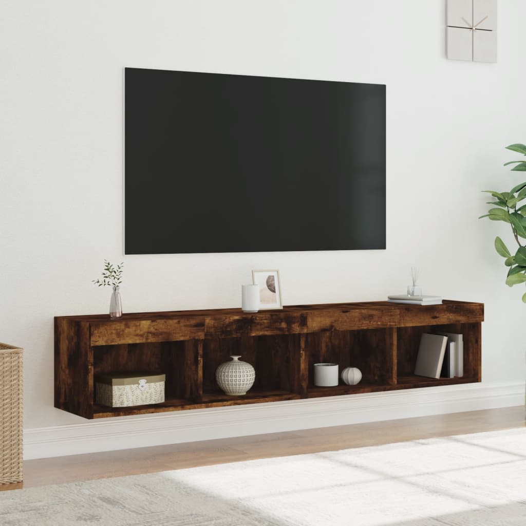vidaXL TV-Schränke mit LED-Leuchten 2 Stk. Räuchereiche 80x30x30 cm