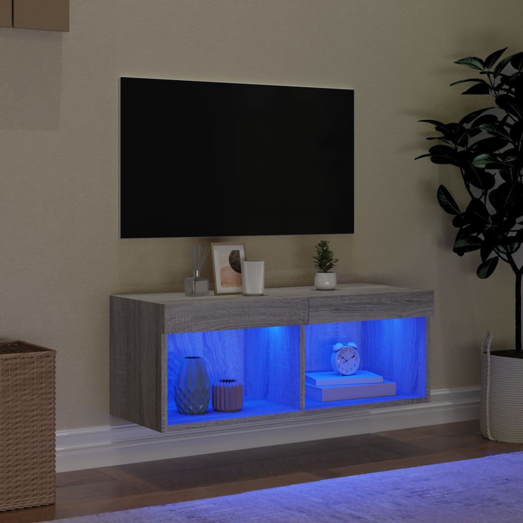 Meuble TV vidaXL avec lumières LED gris Sonoma 80x30x30 cm