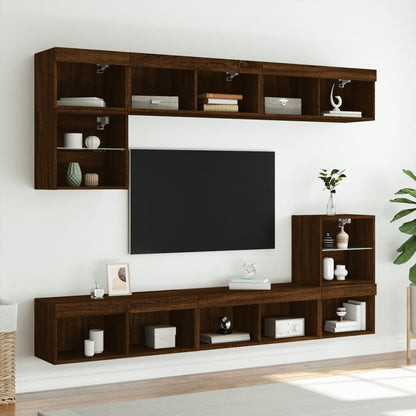 Meuble TV vidaXL avec lumières LED marron aspect chêne 80x30x30 cm