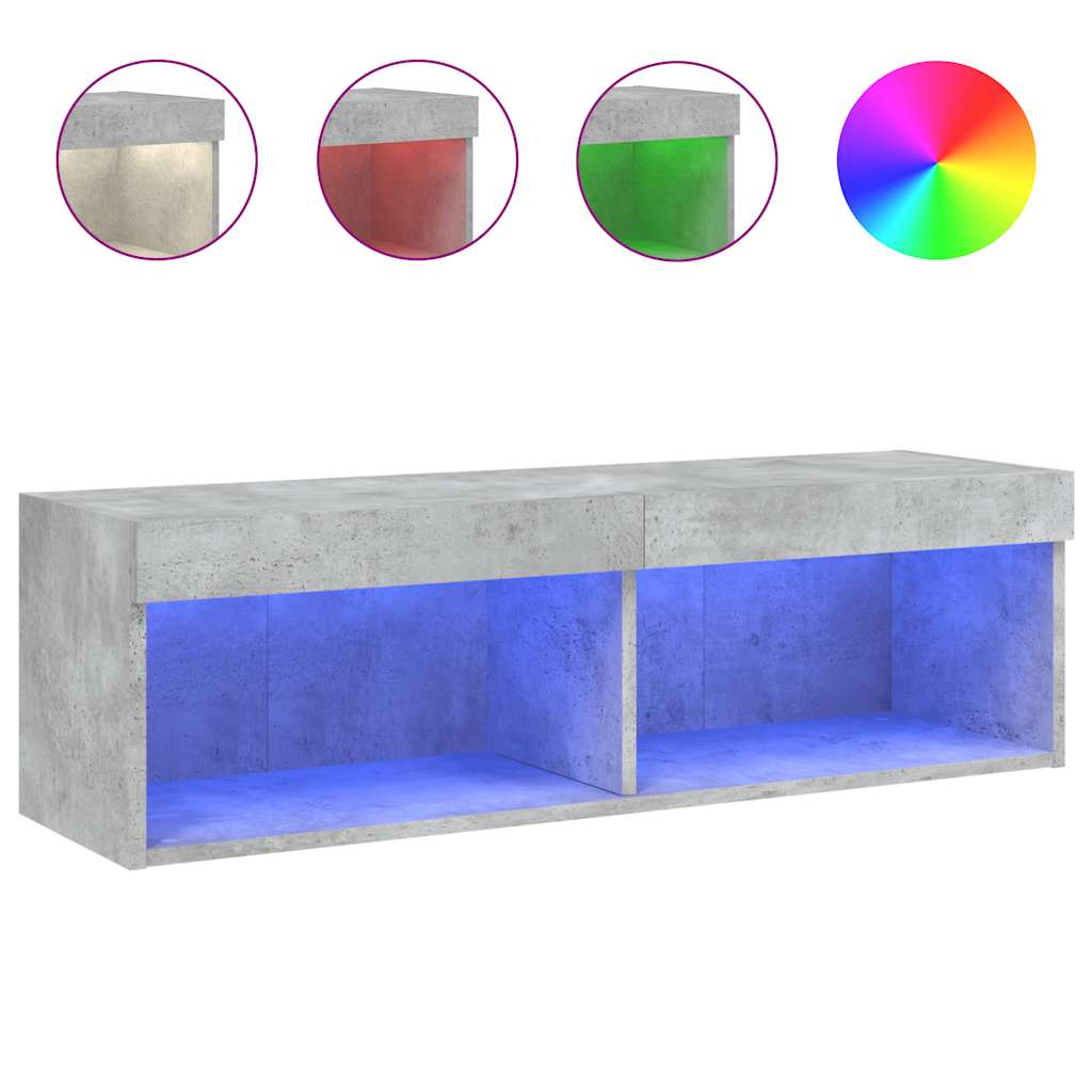 vidaXL Meuble TV avec lumières LED Gris béton 100x30x30 cm
