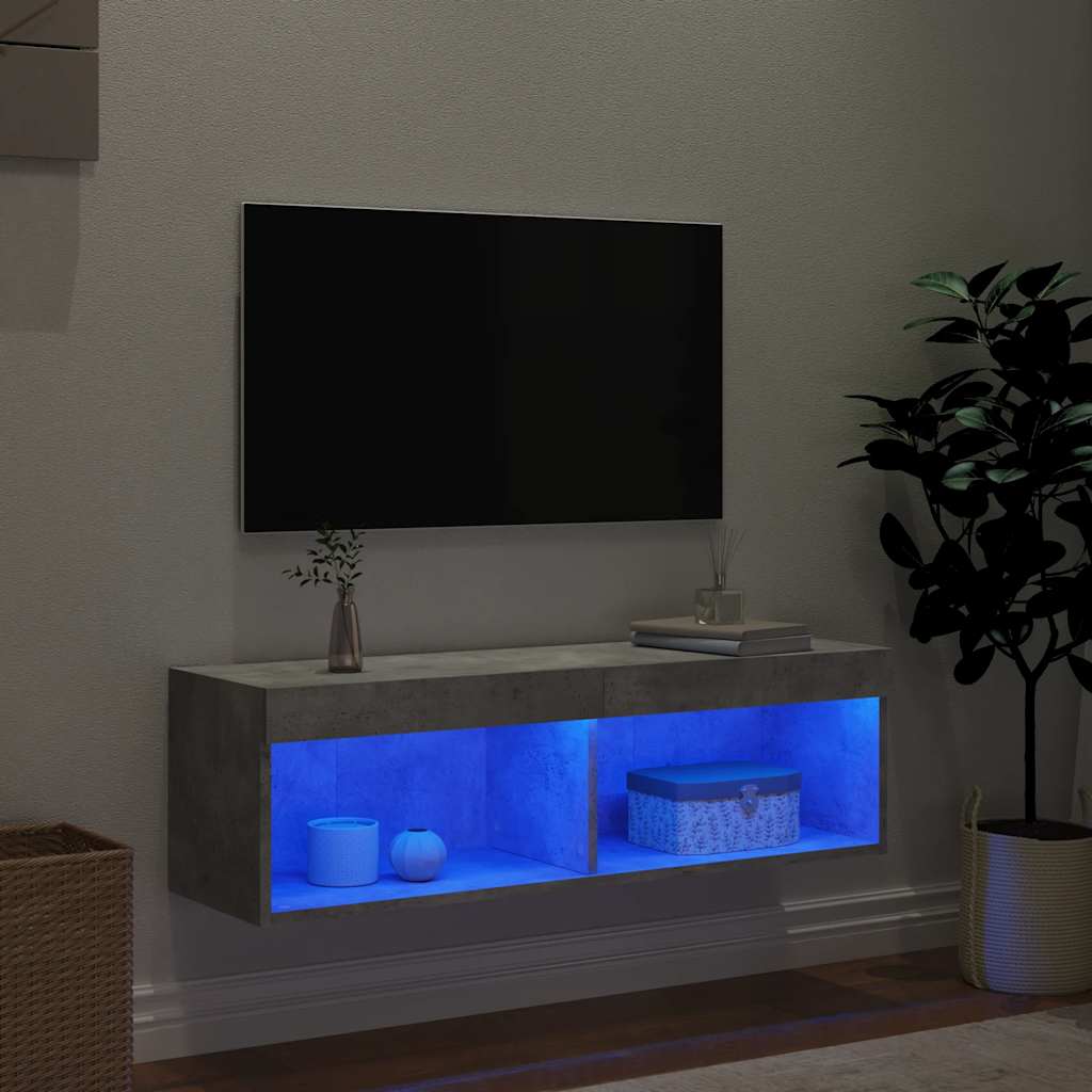 vidaXL Meuble TV avec lumières LED Gris béton 100x30x30 cm
