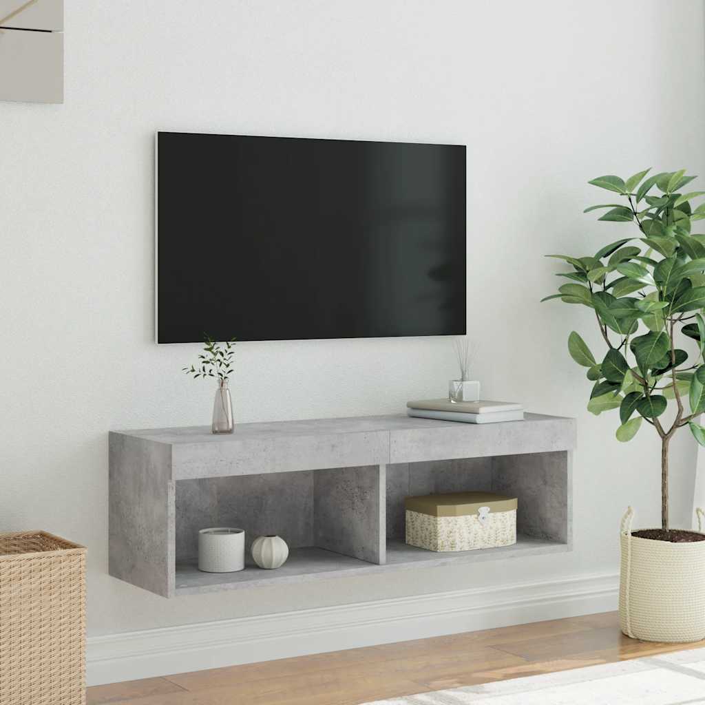 vidaXL Meuble TV avec lumières LED Gris béton 100x30x30 cm