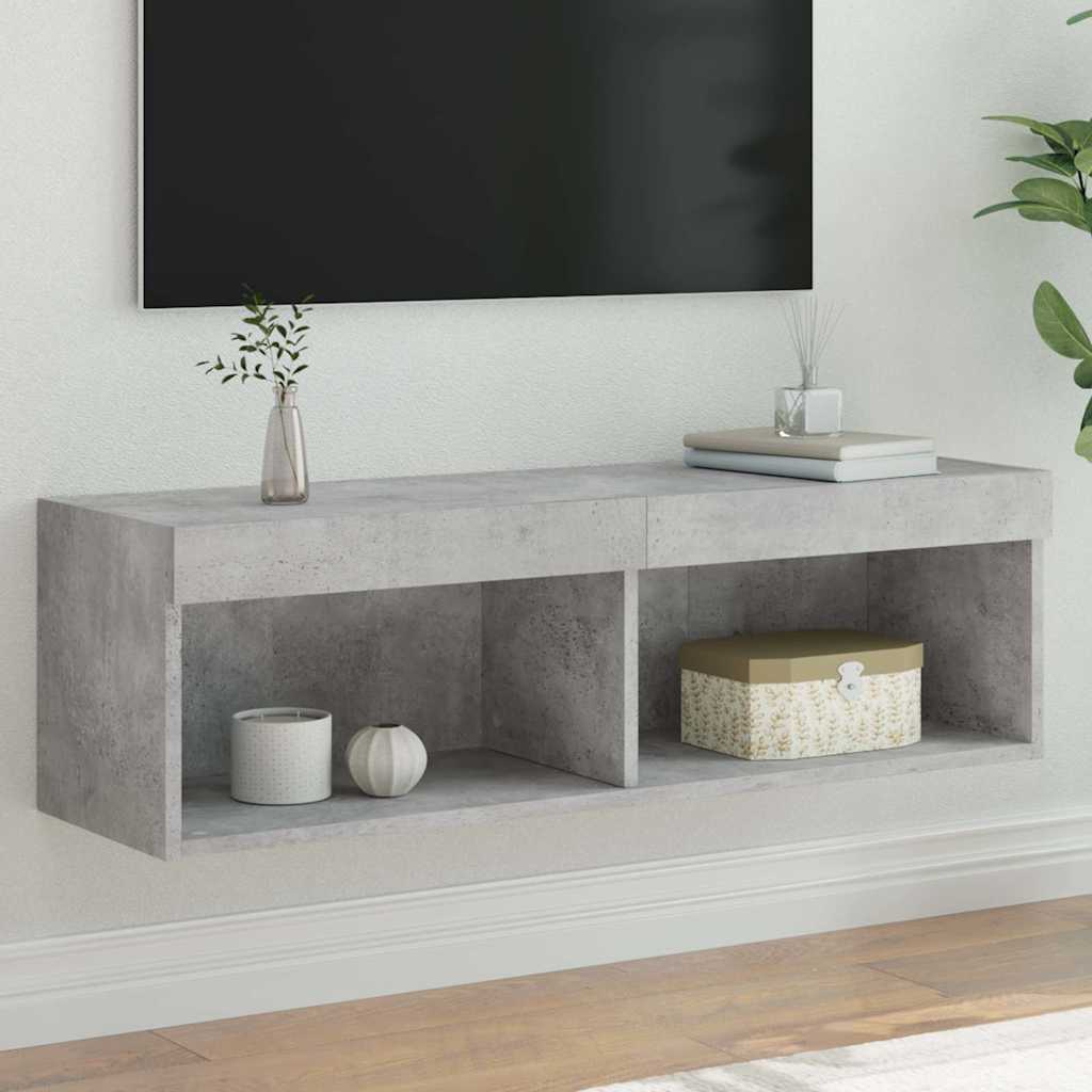 vidaXL Meuble TV avec lumières LED Gris béton 100x30x30 cm