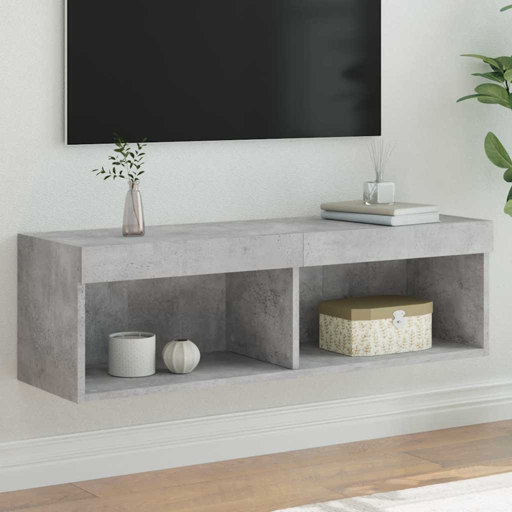 vidaXL Meuble TV avec lumières LED Gris béton 100x30x30 cm